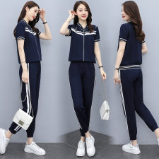 2021夏季时尚简约大方休闲运动风条纹穿着舒适气质优雅两件套,女装套装/套裙,曼娅璐