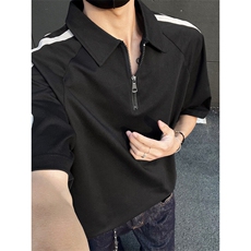 得物300克重磅纯棉宽松撞色打底短袖拉链POLO衫T恤男RH5035-特P40，男装T恤，星座610B-1