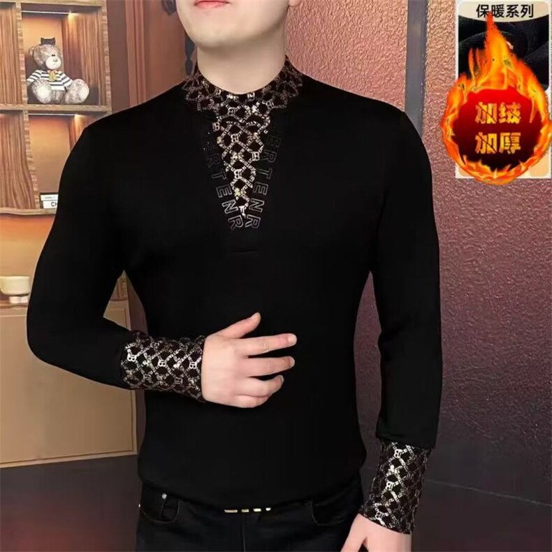 欧货秋冬轻奢欧版加绒加厚卫衣男潮流设计感立领保暖外套图片