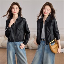 现货BAO款海宁皮衣外套女款2026新款短款春秋高级感小个子皮夹克，女装皮衣，江南女神