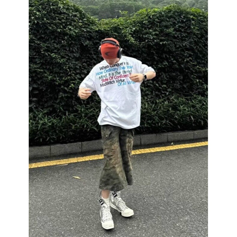 夏季新款复古不规则字母印花男女纯棉短袖设计感宽松T恤TY044,男装T恤,星座1116A（原606A-3）