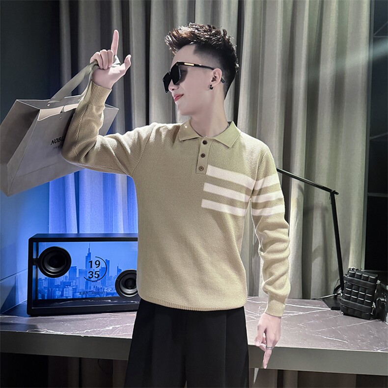 秋冬季新款POLO领毛衣男潮流宽松三道杠针织衫    A368-M831-P68图片