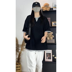 美式复古重磅假两件半袖夏季撞色拼接短袖T恤上衣T3700-特价P30，男装T恤，电商A007