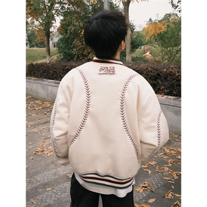 美式复古风字母刺绣棒球棉服男款冬季加厚棉衣潮牌设计感夹克外套图片