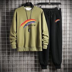 TY7064-P75圆领卫衣套装男运动套装两件套长袖运动服网格挂拍，男装休闲套装，电商A040A