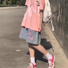 2025年夏季新款设计感小众中裤刺绣牛仔短裤女宽松显瘦百搭五分裤，男装牛仔裤，星座506A