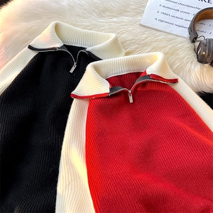 8XL-M半拉链立领毛衣外套男针织衫慵懒拼接插肩袖线衣MY19001P78图片