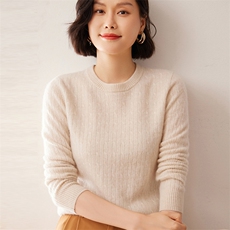 2025秋冬新款女士12针纯色圆领麻花衫，女装羊绒衫，拓驰羊绒