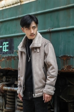模特外景新款冬季皮毛一体男加绒加厚夹克外套Z1928大码，男装夹克，电商D308