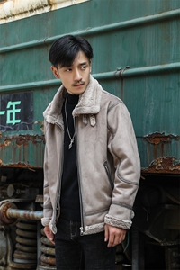 模特外景 新款冬季皮毛一体男加绒加厚夹克外套Z1928 大码图片