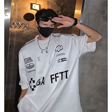 美式复古短袖T恤男欧美潮牌320g重磅高街oversize机车赛车服夏季，男装T恤，星座506A