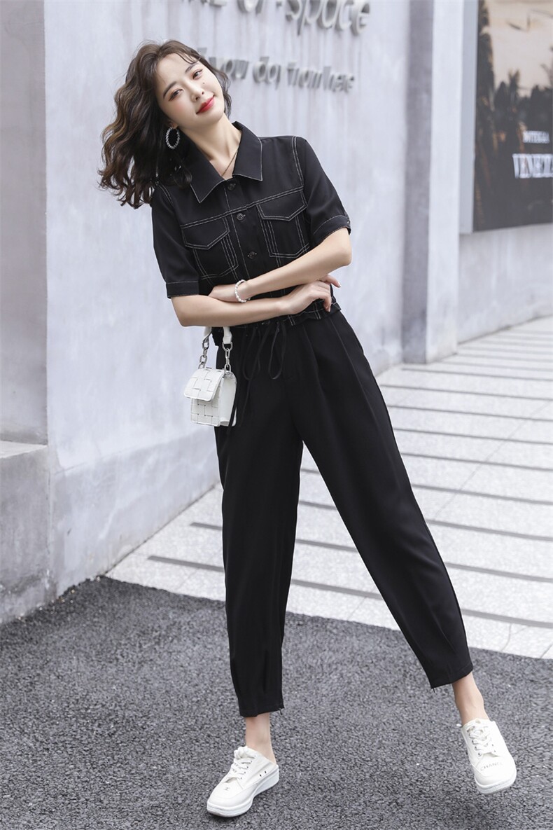 时尚显瘦黑色套装女2024新款气质百搭两件套,女装套装/套裙,笃写