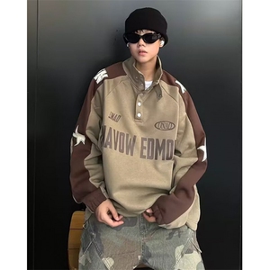立领卫衣男春秋季新款美式宽松上衣服大码休闲套头外套 TD846图片