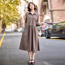 格纹衬衫连衣裙女2025春季新款宽松显瘦气质名媛收腰长裙，女装连衣裙，水衣源
