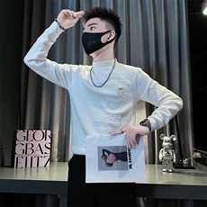 痞帅炸街纯色绣标男士套头毛衣社会小伙店主风301C-M72-P78-控108，男装针织衫/毛衣，星座301C（原B323）