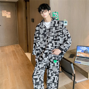 1港风V领套装九分裤男大码M-5XL搭配9分袖POLO衫男TZ7732P75控98图片