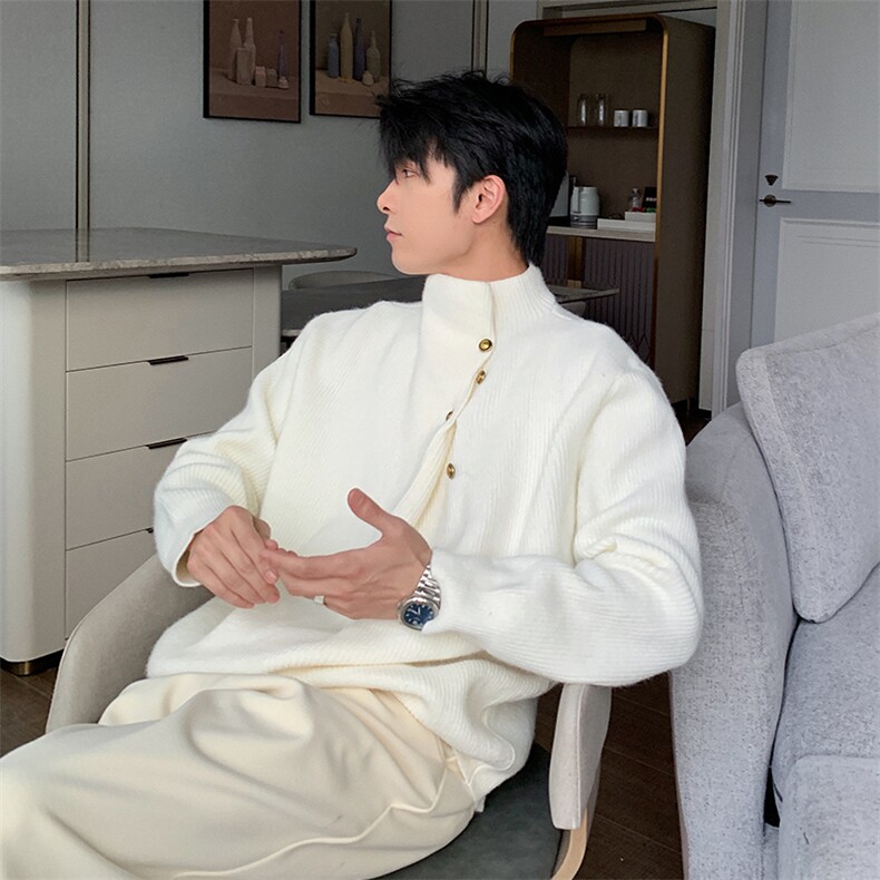 网图8633-特P60情侣重磅毛衣男款冬季潮男高级感针织衫男套头上衣图片