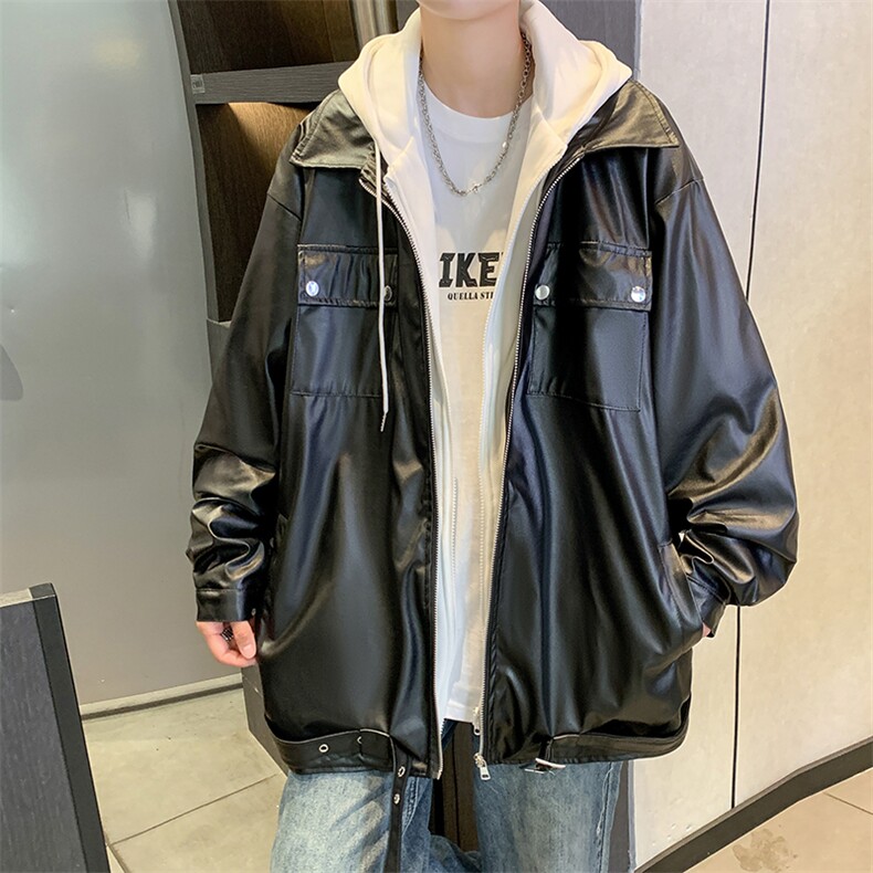假两件皮衣男韩版潮流2026春秋新款ins宽松百搭个性外套W4476-P75,男装皮衣,星座412
