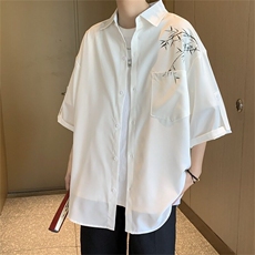 W469-P34冰丝衬衫短袖垂坠感风潮外套痞帅工装五分袖衬衣，男装衬衫，星座911-1