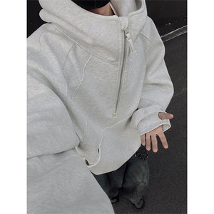 秋季连帽半拉链套头帽衫 C7061-TP75118 休闲港风宽松卫衣男图片