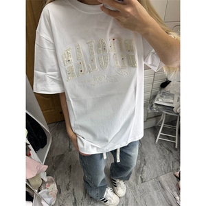 万针全刺绣工艺抖音得物高品质260克重磅纯棉双纱美式高街短袖T恤图片