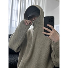 主推美式秋冬半拉链连帽毛衣慵懒宽松潮针织衫D373P78网图，男装针织衫/毛衣，电商A335-1（原A458）
