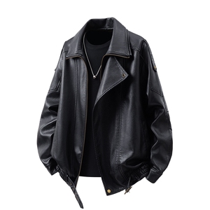 1荔枝纹高端双层领廓形设计大码M-5XL机车皮衣JK78095特P118控178图片