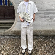 新中式风短袖衬衫套装男冰丝裤子中山男装搭配一套G60，男装衬衫，星座1116A-1（原606A）