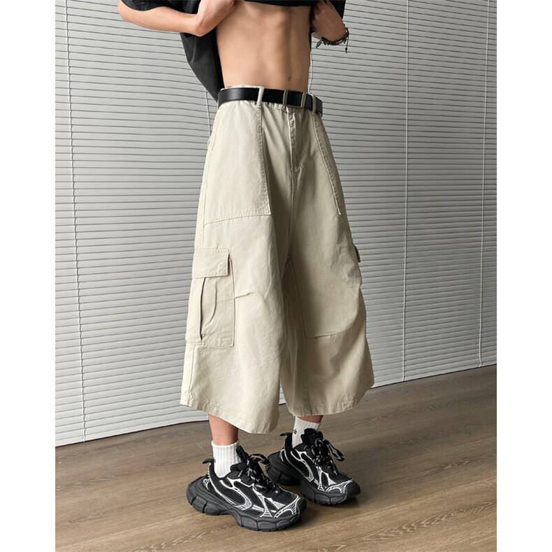 工装多口袋七分短裤男2025夏季新款美式潮牌宽松直筒阔腿休闲裤子,男装牛仔裤,四季星座505