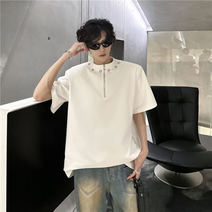 现货 T恤垫肩 美式复古高街拉链设计潮男短袖 A071-T64-P48图片