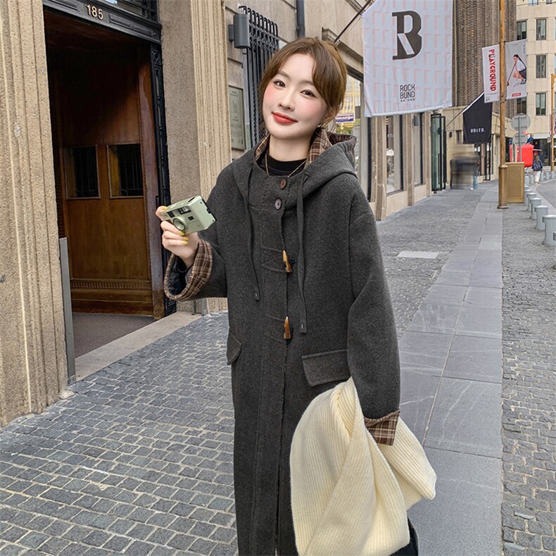 现货【首-发新款】连帽撞色格子毛呢外套212-1853款P195-K279,女装毛呢外套,浙宝285（原212）