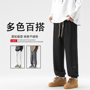 卫裤男秋季菠萝格潮牌重磅垂感宽松阔腿潮流休闲裤-K921 特批32图片