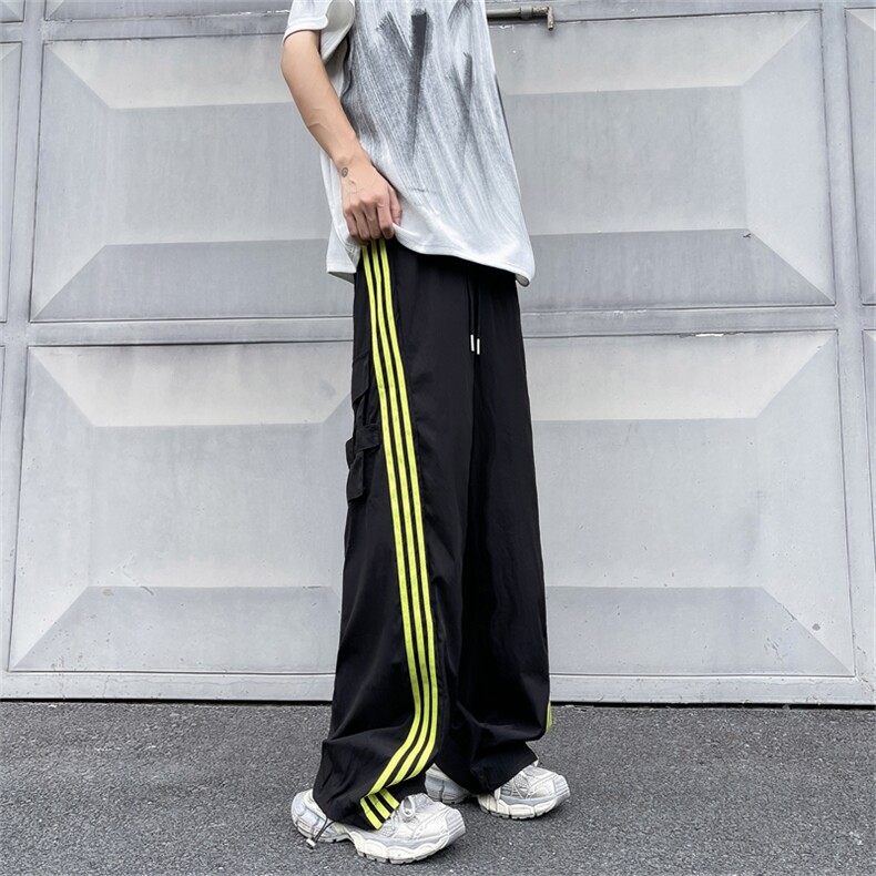 秋季新款美式复古条纹设计感工装裤潮牌宽松直筒休闲裤，男装休闲裤，星座410-7