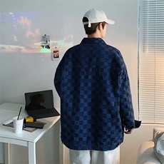 2025秋季情侣百搭牛仔夹克男士棋盘格大码宽松外套JK817-P65，男装夹克，星座1103-3