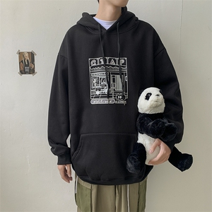 百搭上衣炸街宽松bf卫衣男秋冬款盐系做复古大码帽衫 W1713-P32图片