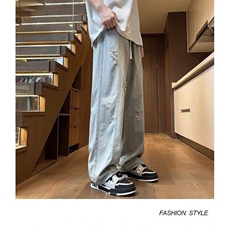 网图现货破洞牛仔裤男2025新款春秋宽松直筒阔腿痞帅RK83-P52，男装牛仔裤，星座1005-4