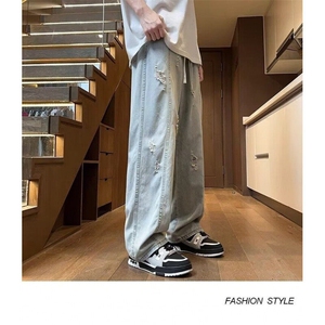 网图现货破洞牛仔裤男2025新款春秋宽松直筒阔腿痞帅RK83-P52图片