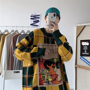 秋冬趣味印花情侣毛衣韩版宽松潮流格男女套头ins针织衫T810-P80图片