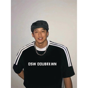 夏季美式高街重磅纯棉三条杠织带撞色男女短袖T恤ZD355-特P30图片