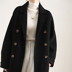 2025年秋季六个扣时尚百搭通勤休闲双面呢羊毛大衣，女装双面呢大衣，琳尚羊绒
