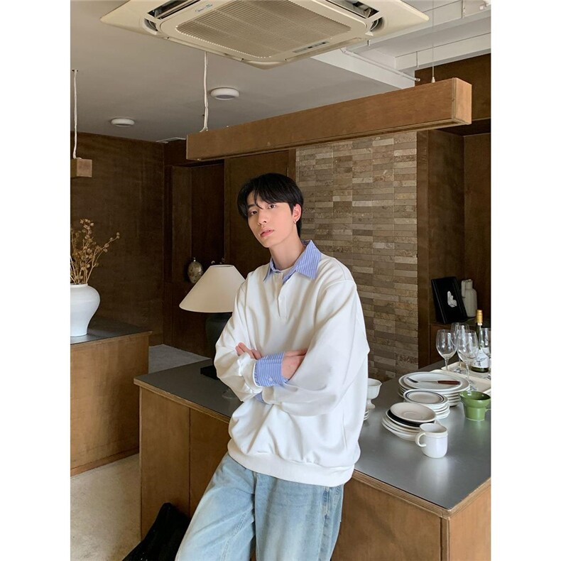 1506-1/W8151/P54韩版假两件撞色拼接帅气春秋冬潮牌卫衣长袖男女图片