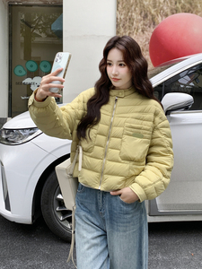 极简风休闲轻羽绒服女2025冬季新款韩系立领保暖白鸭绒百搭厚外套图片