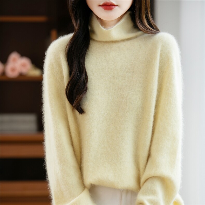 法式高端堆堆领拉绒羊毛衫女2025秋冬新款保暖打底针织毛衣宽松潮，女装羊毛衫，片语羊绒