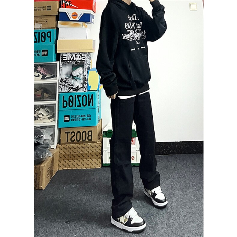 黑色牛仔裤男直筒修身美式vibe微喇裤A080-9601-常规P40,男装牛仔裤,电商A080