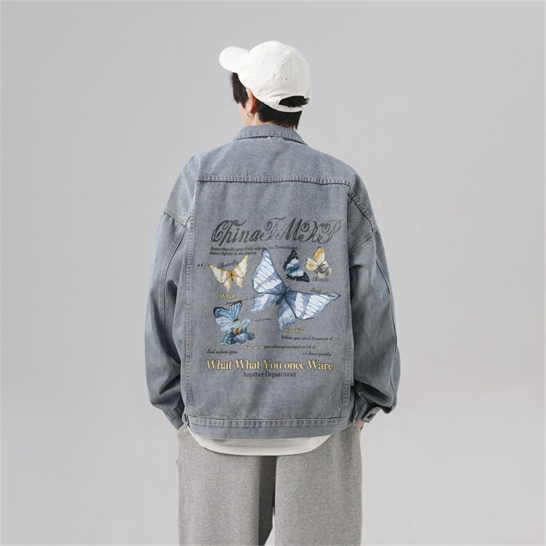 2025蝴蝶印花复古高街牛仔夹克男春季潮流痞帅潮牌外套JK913-P88,男装工装外套,星座1103-3