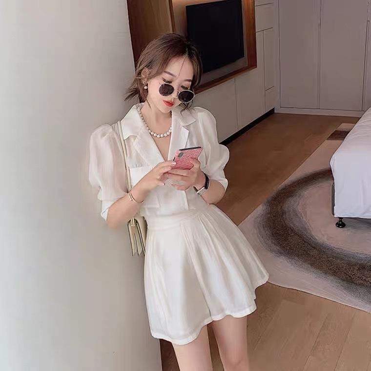 夏季新款韩版洋气西装领两排扣套装,女装西装,L·H·X