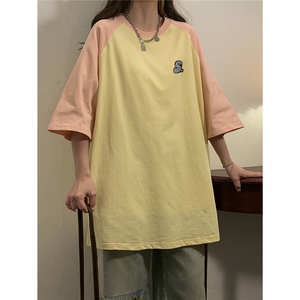 1中性风插肩袖S立体贴标T恤女大码SM-5XL短袖T恤男DT8777P28控49图片