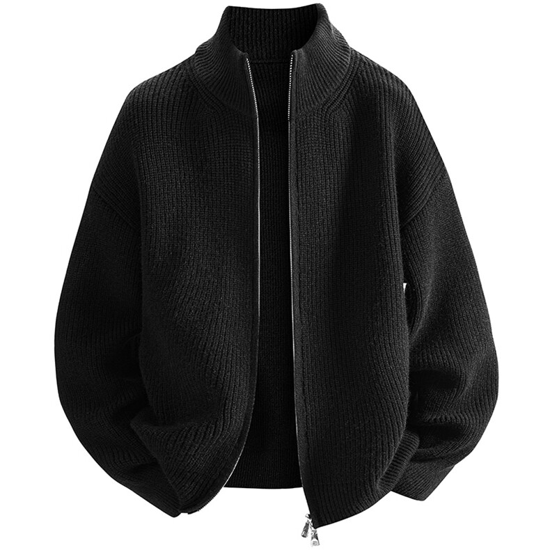 重磅秋冬北极绒双拉链毛衣开衫美式复古休闲慵懒风宽松针织衫外套，男装针织衫/毛衣，电商A486