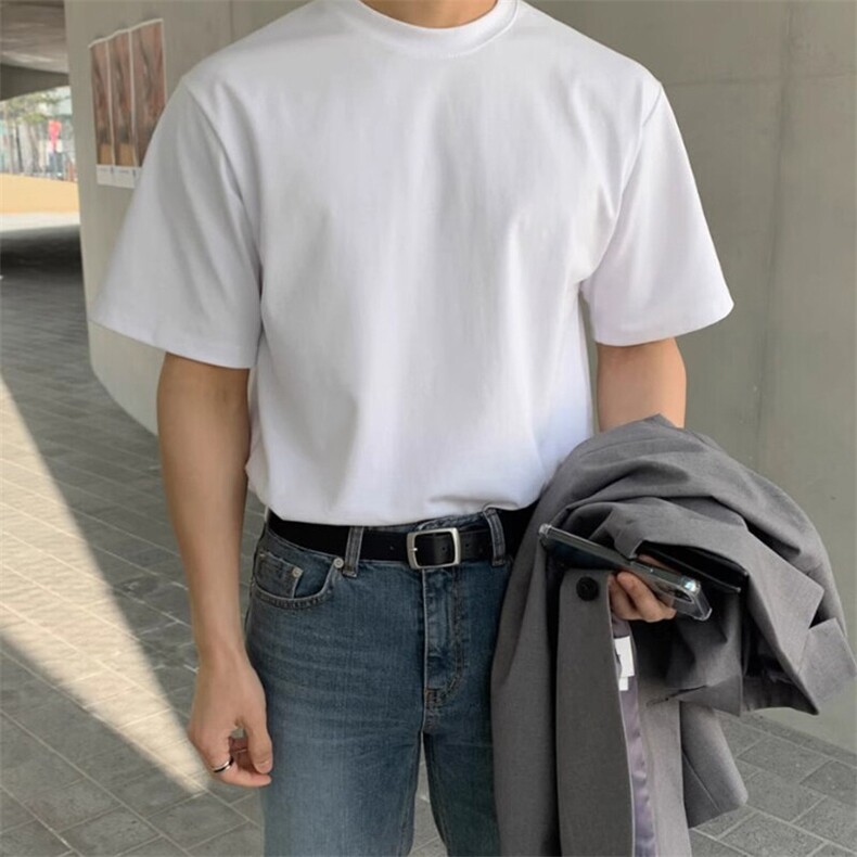 冰感工艺防晒吸湿速干240克宽松微弹纯色打底衫小领口圆领短袖T恤,男装T恤,电商A486-1