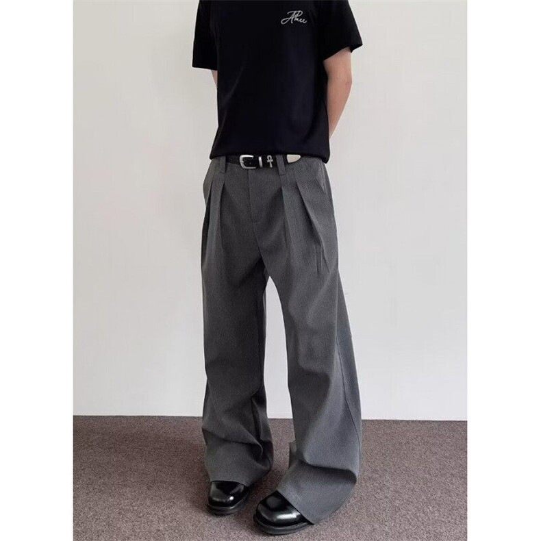 休闲新款工字双褶A字西裤男款高级感宽松阔腿休闲长裤KR79,男装西裤,星座1116A（原606A-3）